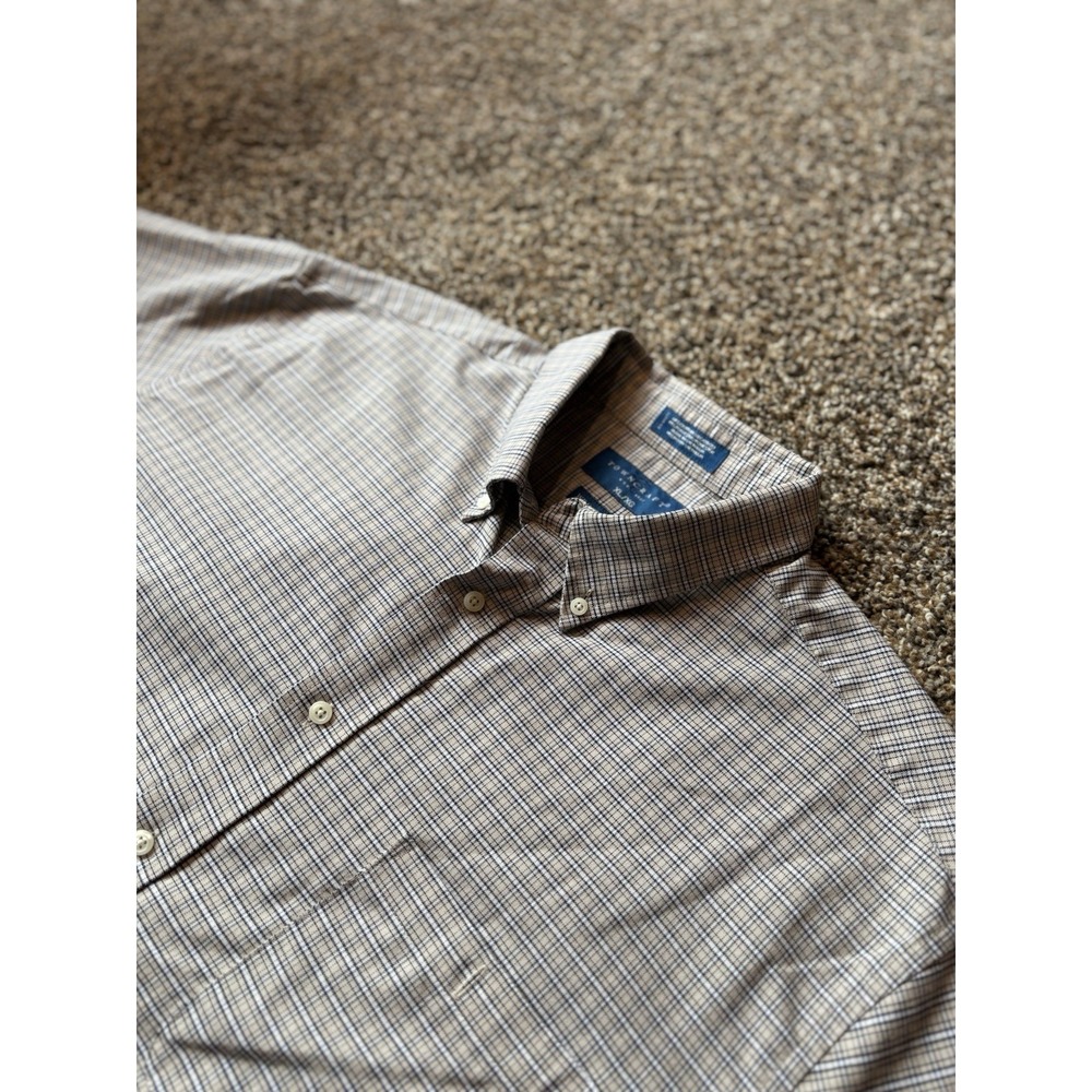 VTG TownCraft Shirt Mens XL Beige Plaid 90s Wrinkle Free Button‎ Down G10